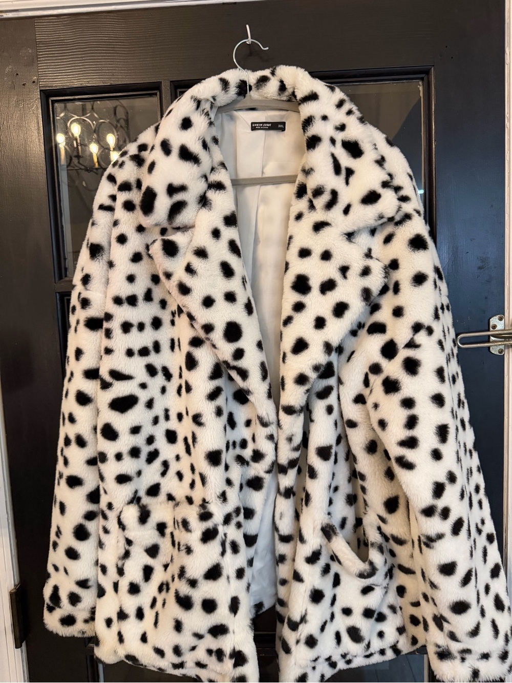 Faux Fur Dalmatian Print Coat - White/Black